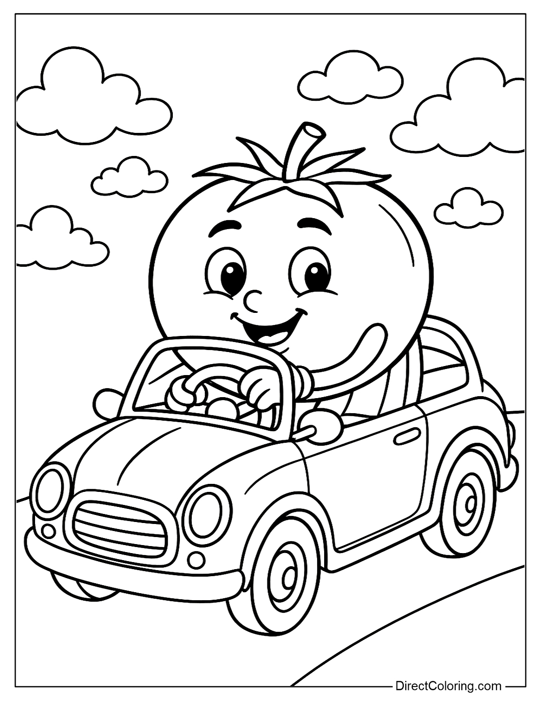 Tomato Driving a Car Coloring Page Free